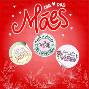 Adesivos Dia das Mães Adesivo Vinil a Prova dágua 4x4 4x0 Brilho Redondo 