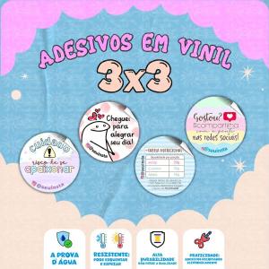 Adesivos Vinil Personalizado 3x3 com Instagram Vinil a prova dágua 3x3 4x0 Brilho Redondo 