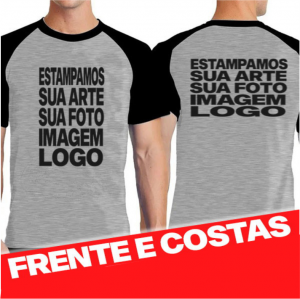 Camisa Raglan Cinza Mesclado com Manga Preta Personalizada Poliéster 30x40 Estampa frente ou frente e costas Brilho  