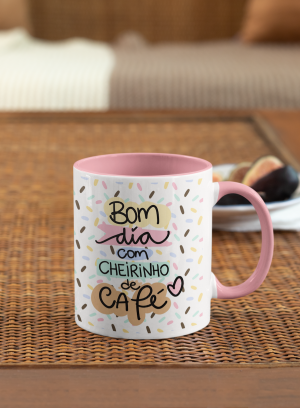 Caneca Branca com Alça e Interior Colorido Cerâmica 21x9,5 Colorido  Brilho 