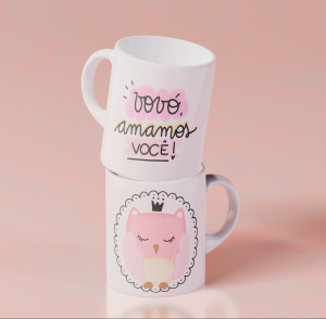 Caneca Branca Personalizada Cerâmica 21x9,5 Colorido  Brilho 