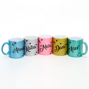 Caneca Glitter Personalizada Cerâmica 21x9,5 Colorido  Brilho 