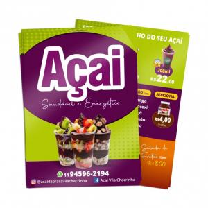Cardápio PVC 20x30 adesivado em Vinil - Frente e Verso PVC 2mm 20x30 impressão frente e verso  Corte Reto 