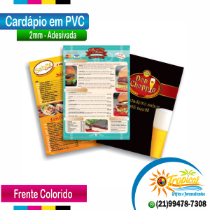 Cardápio PVC 20x30 adesivado em Vinil - Só frente PVC 2mm 20x30 Impressão so frente laminação fosca Corte Reto 