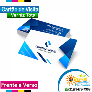 Cartões de Visita impressão Frente e Verso Couchê 9x5, Frente e Verso colorido Verniz Total Opções de Cantos Arredondados e Com Furo de 3mm