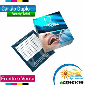Cartões Duplo Impressão so Frente e verso Couchê 10x9, Frente e Verso Colorido Verniz Total Opções de Cantos Arredondados e Com Furo de 3mm.