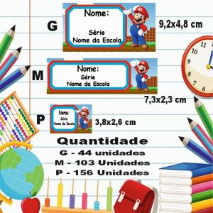 Kit Etiquetas Escolares Vinil 9,2x4,8 - 7,3x2,3 - 3,8x2,6 Impressão só frente Fosco Corte reto Personalizamos no tema que desejar